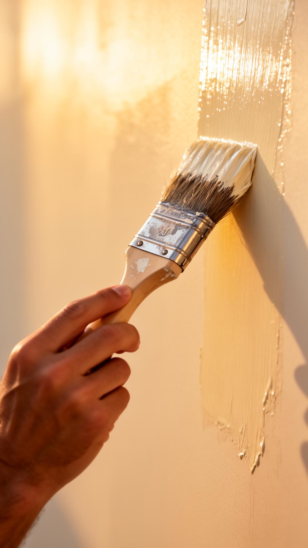 Painter applying ivory paint